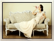Brunetka, Modelka, Róża, Sofa