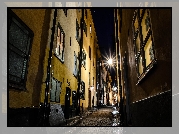 Szwecja, Sztokholm, Noc, Ulica, Stare Miasto, Światła