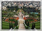 Ogród, Tarasy, Palmy, Bab Bahai, Basen, Domy, Hajfa, Panorama, Miasta, Izrael