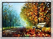 Leonid, Afremov, Jesień, Park, Ławeczka