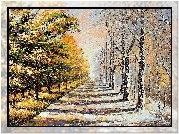 Malarstwo, Obraz, Zima, Jesień, Drzewa, Park