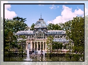 Pałac, Fontanna, Park, Madryt, Hiszpania