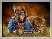 Dziewczyna, Indianka, Puma, Małe, Fantasy