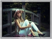 Modelka, Blondynka, Most, Rzeka, Las