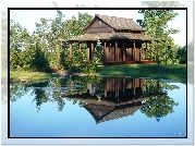 Domek, Ogród, Staw