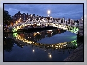 Dublin, Domy, Rzeka, Liffey, Most, Noc