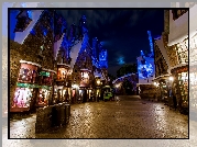 Miasto, Noc, Domy, Ulica, HDR, Disneyland, Kalifornia, USA