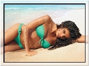 Kobieta, Brunetka, Plaża, Morze, Strój, Sara Sampaio
