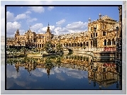 Hiszpania, Sevilla, Hotel, Plaza de Espana, Woda, Chmury