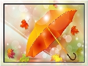 Jesień, Parasol, Liście, Grafika 2D