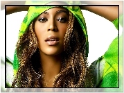 Beyonce Knowles, piosenkarka, kobieta, zielony, kaptur