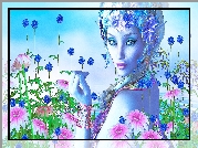 Grafika, Kobieta, Kwiaty