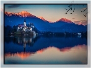 Jezioro, Bled, Kościół, Zamek, Góry, Słowenia