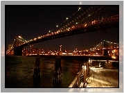 Nowy Jork, Miasto, Nocą, Most
