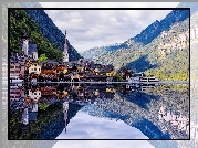Hallstatt, Austria, Jezioro, Góry Alpy, Odbicie