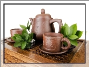 Ceramika, Serwis, Zielone, Liście, Herbaty
