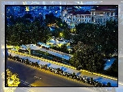 Domy, Skwer, Drzewa, Nocna Panorama, Baku