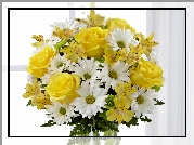 Bukiet, Kwiatów, Alstremerie, Margerytki, Żółte, Róże