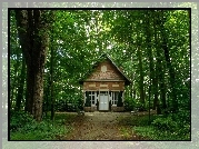 Park, Domek, Alejki, Ławki, Zielone, Drzewa