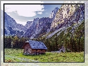 Góry, Domek, Ścieżka, Drzewa
