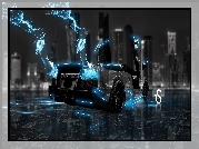 Czarny, Lamborghini Murcielago, Noc, Miasto, Grafika