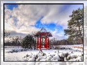 Park, Drzewa, Altanka, Zima