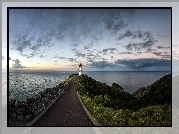 Nowa Zelandia, Wyspa Północna, Latarnia morska Cape Reinga Lighthouse, Droga, Morze, Niebo