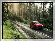 Czerwona, Mazda 3 SP25 Astina Sedan, 2016, Las, Droga