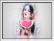 Kobieta, Arbuz, Paintography