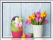 Wielkanoc, Kompozycja, Bukiet, Tulipany, Pisanki