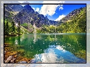 Polska, Góry Tatry, Jezioro Morskie Oko, Lato, Drzewa