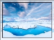 Islandia, Błękitna Laguna, Źródła geotermalne, Lód, Chmury, Zima
