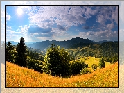 Ukraina, Jesień, Góry, Karpaty, Promienie Słońca