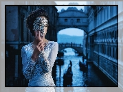 Włochy, Wenecja, Kobieta, Biała, Sukienka, Maska