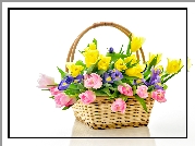Tulipany, Irysy, Kosz, Bukiet Kwiatów