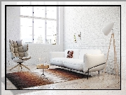 Nowoczesny, Pokój, Sofa, Fotel, Lampa, Okno