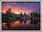 Holandia, Skansen Zaanse Schans, Domy, Kanał, Świt, Odbicie