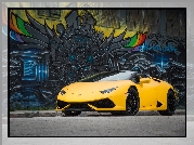 Żółte, Lamborghini Huracan LP 610-4 Spyder, Ściana, Graffiti