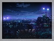 Ławka, Światła, Panorama miasta, Noc