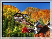 Austria, Miasteczko Hallstatt, Domy, Góra, Jesień