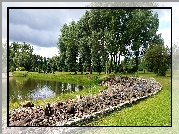 Park, Jeziorko, Kamienie, Drzewa, Ławki