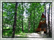 Park, Ośrodek, Drewniany, Domek, Drzewa