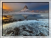 Islandia, Zima, Jezioro, Góra Kirkjufell, Pękająca, Kra