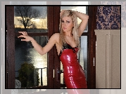 Kobieta, Blondynka, Latex, Sukienka, Okno