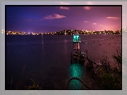 Australia, Sydney, Latarnia morska Bradleys Head Light, Morze, Miasto nocą