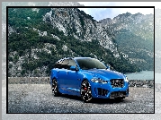 Niebieski, Samochód, Jaguar, XFR-S-Sportbrake, Góry