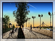 Grafika, Promenada, Ludzie, Most