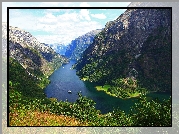 Norwegia, Fiord Sognefjorden, Góry, Statek