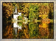 Jesień, Las, Jezioro, Biała, Budowla