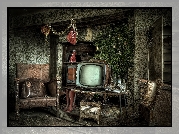 Zaniedbany, Pokój, Meble, Telewizor, Choinka